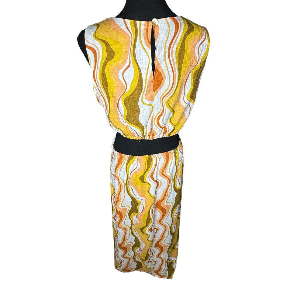MINKPINK NWT Ziggy 70s Cut Out Midi Dress Size M Abstract Print Viscose Linen - Picture 5 of 12